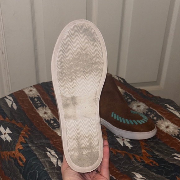 Crazy Train Brown Suede Ankle Boots with Blue Stitching - Picture 5 of 6